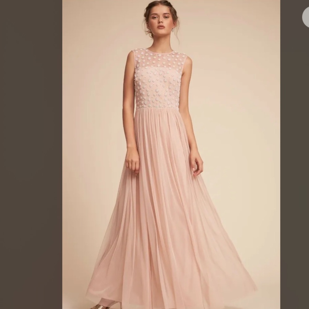 BHLDN x Motee Maids Emma Dress Blush Beaded Tulle Maxi Dress